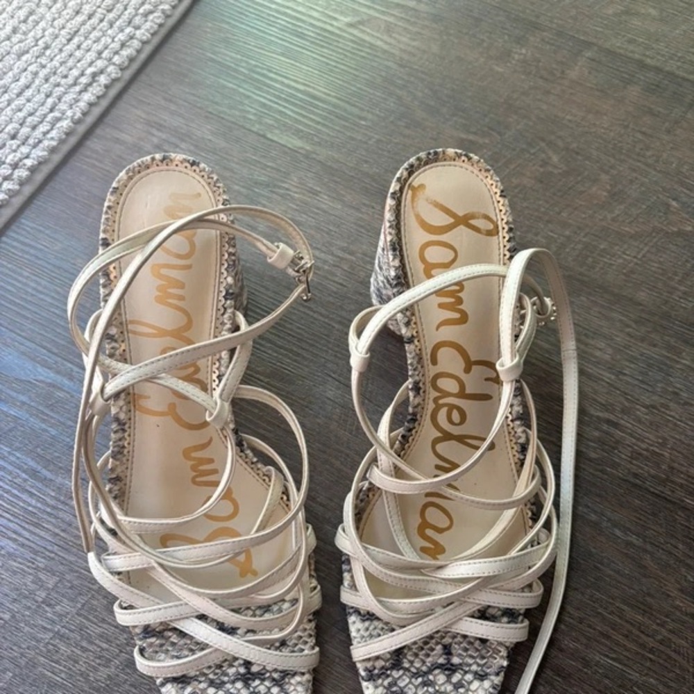Sam Edelman Beige and Black Snakeskin Heels